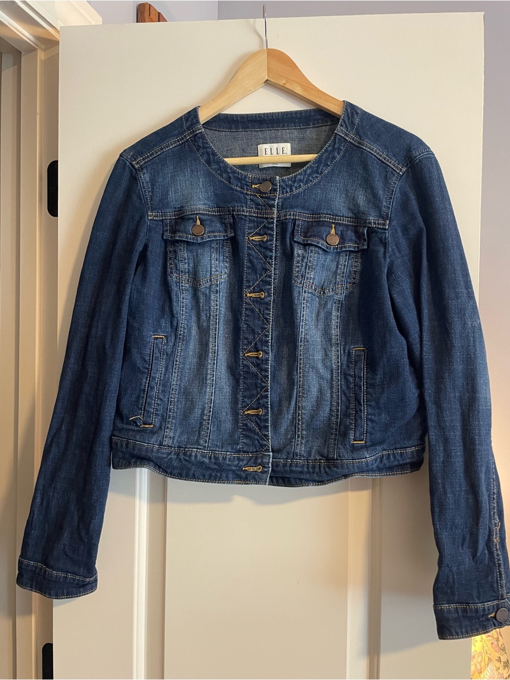 ELLE Blue Denim Crop Jacket with Button Front